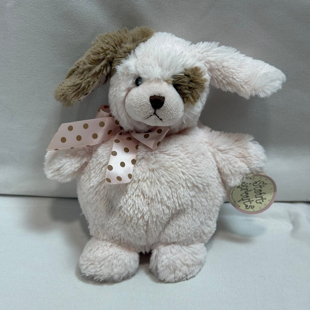 Bearington Baby Stout Sprouts Pink Puppy Dog Plush Stuffed Animal Spotted Bow 7"